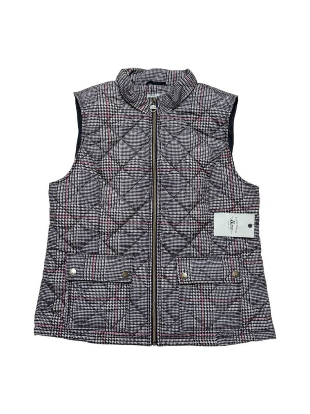 NWT G.H. Bass Plaid Quilted Puffer Vest Women’s Large Full Zip Pockets